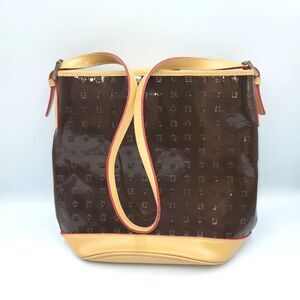 Arcadia Brown Patent Leather Bucket Bag Purse